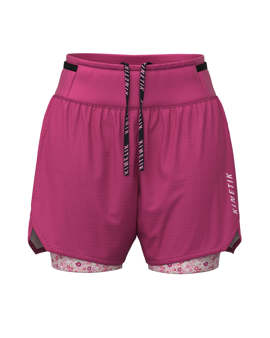 AEROK ULTRA TRAIL FLORAL MELLOW ROSE-Shorts-short avec cuissard femme trail running-kinetik-adrenalink