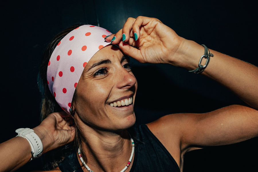 HEADBAND RETRO DOTY CORAL ROSE - Bandeaux trail-running - 2 - kinetik-adrenalink
