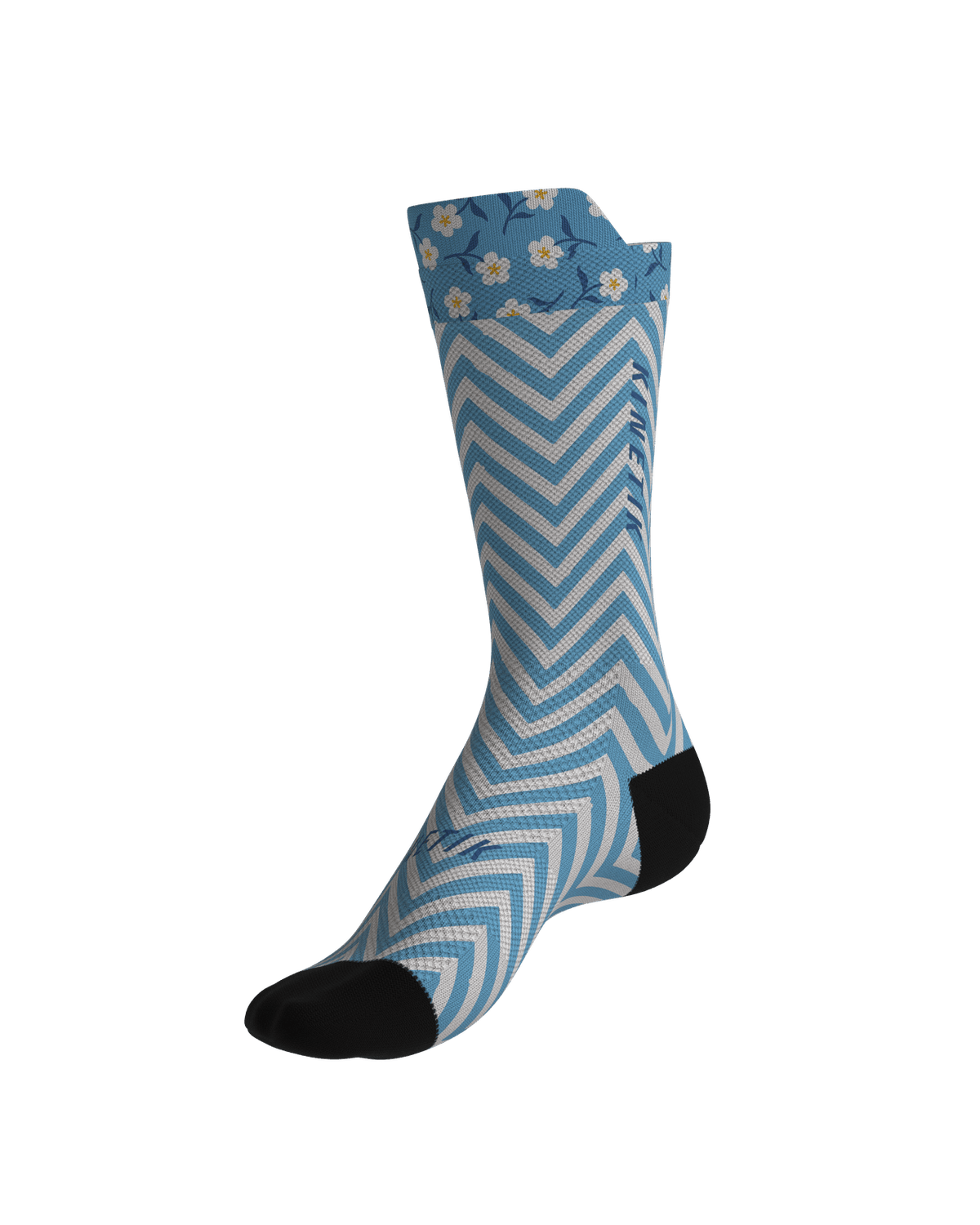 chaussettes de trail running fullkross socks oceanik flowers hawaiian bleu