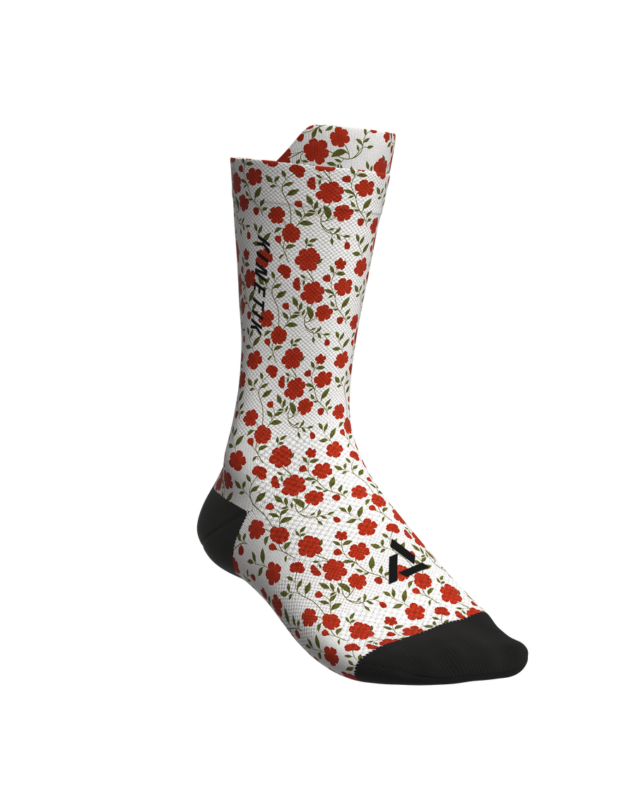 chaussettes de trail running fullkross socks fleurs coquelicot