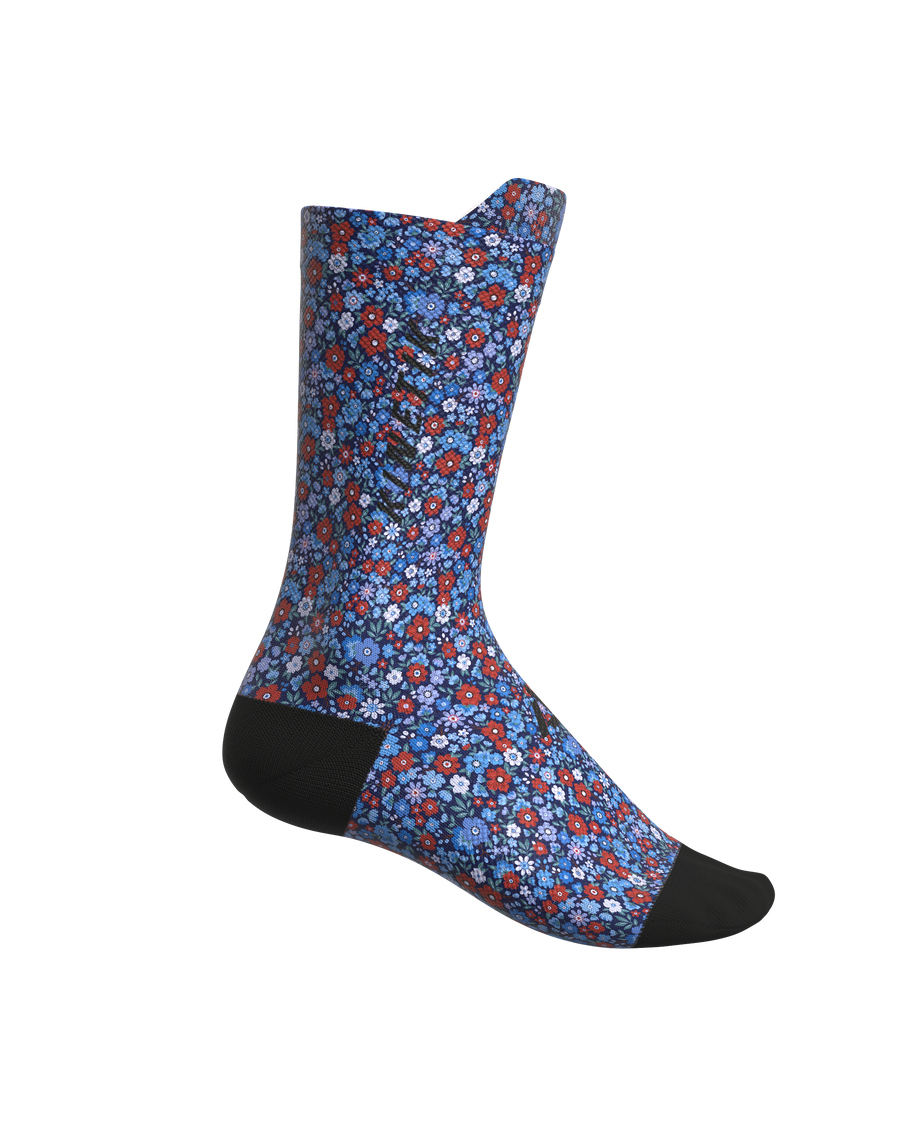 chaussettes de trail running fullkross socks floral blue bleu provence
