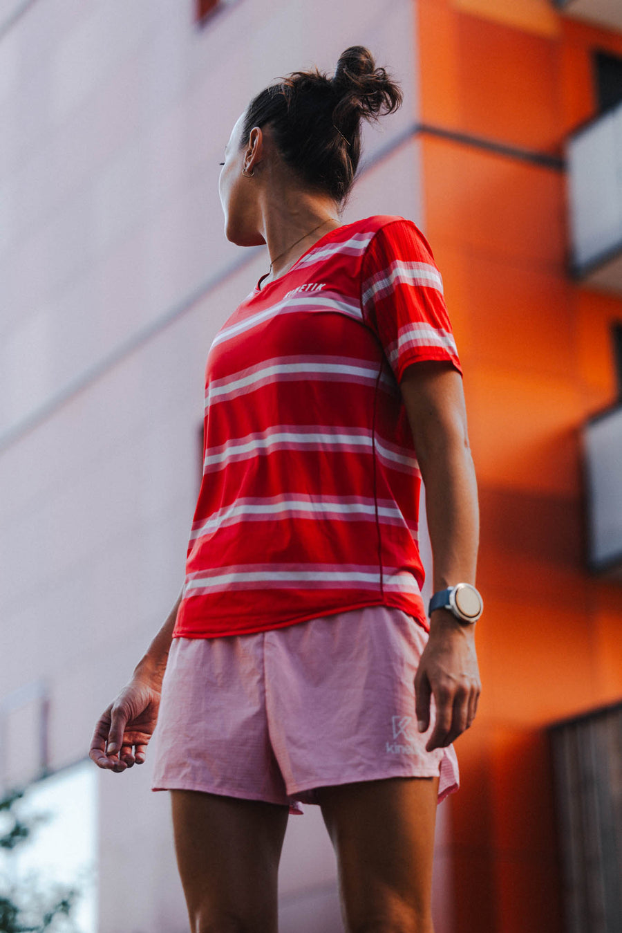 MAVRIK WOMEN RED CREAM STRIPE - Tee-shirts - maillot manches courtes trail-running femme - kinetik-adrenalink