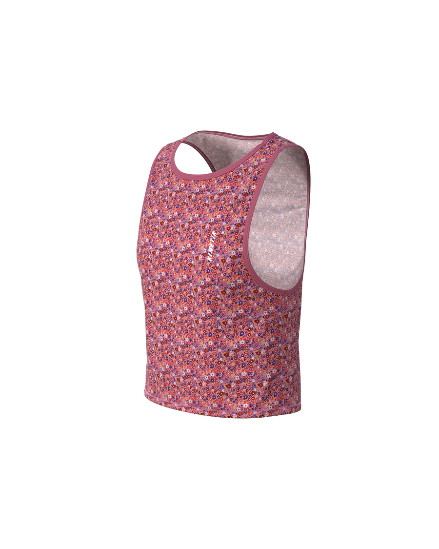 MAVRIK CROP TOP FLORAL CHERRY - Tee-shirts - maillot sans manches crop top trail-running femme - kinetik-adrenalink