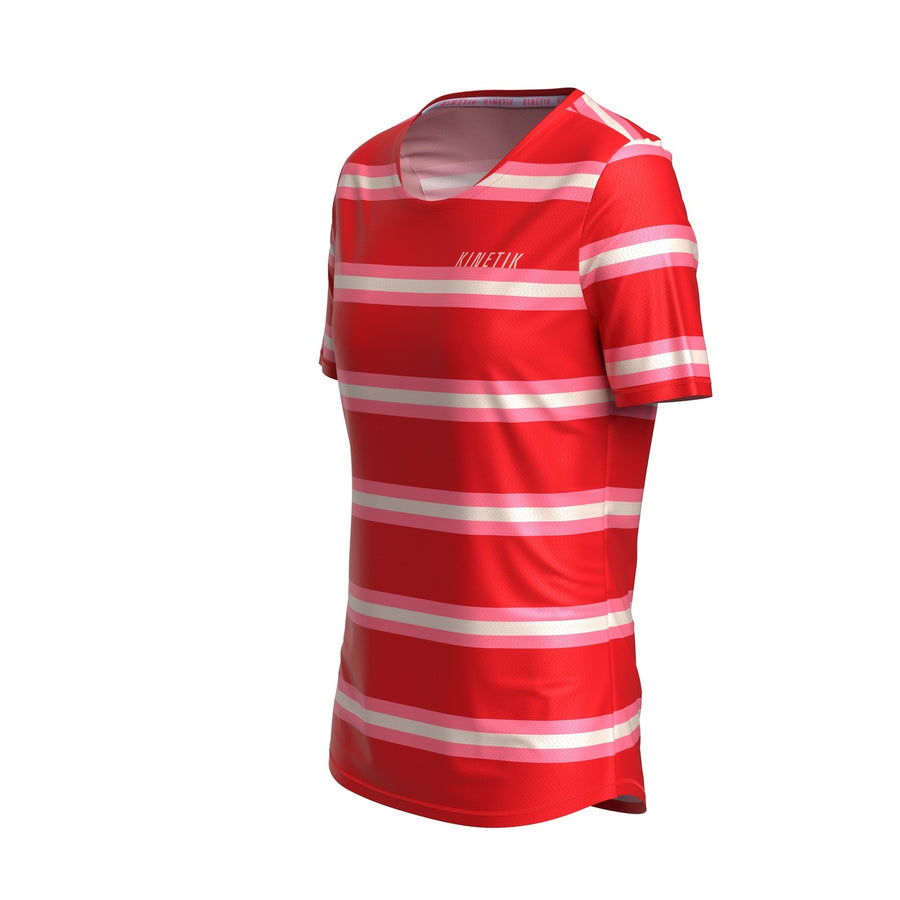 MAVRIK WOMEN RED CREAM STRIPE - Tee-shirts - maillot manches courtes trail-running femme - kinetik-adrenalink