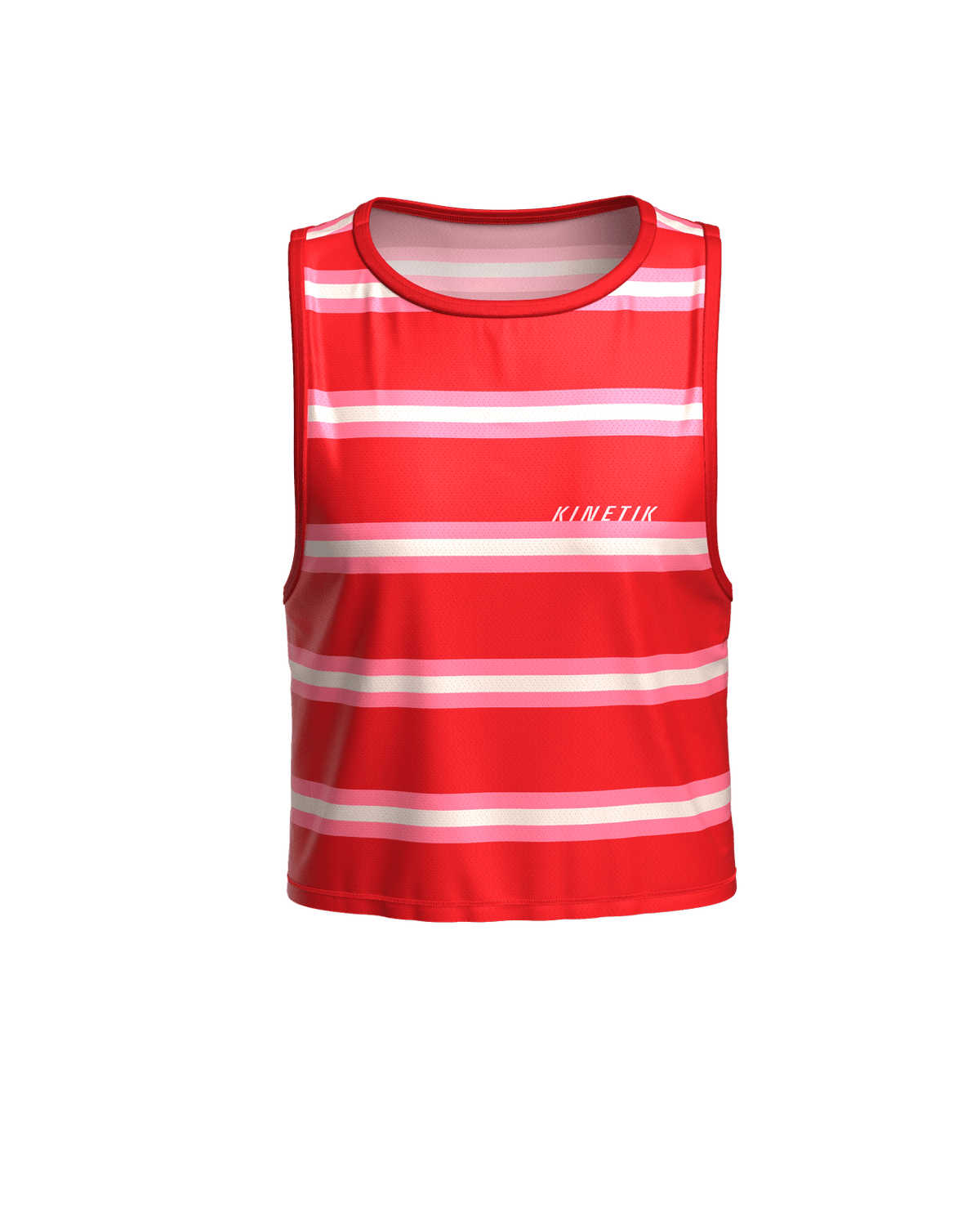 MAVRIK CROP TOP RED CREAM STRIPE - Tee-shirts - maillot sans manches crop top trail-running femme - kinetik-adrenalink