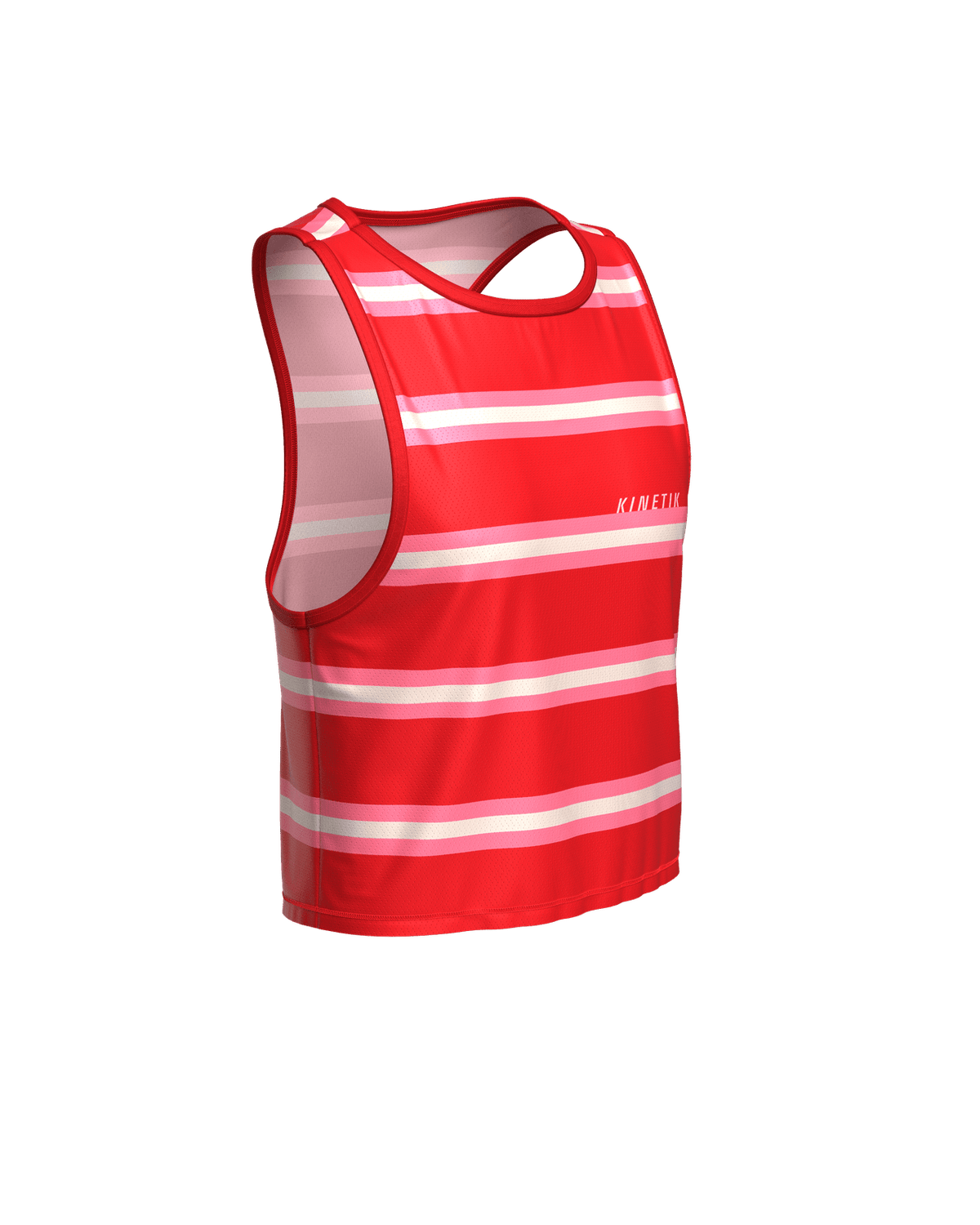 MAVRIK CROP TOP RED CREAM STRIPE - Tee-shirts - maillot sans manches crop top trail-running femme - kinetik-adrenalink