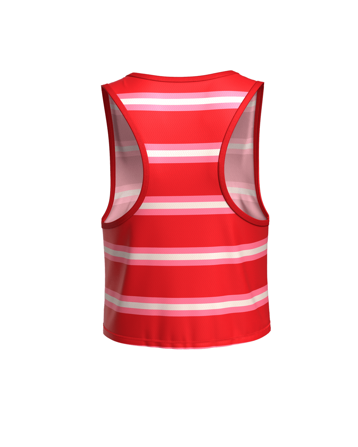 MAVRIK CROP TOP RED CREAM STRIPE - Tee-shirts - maillot sans manches crop top trail-running femme - kinetik-adrenalink