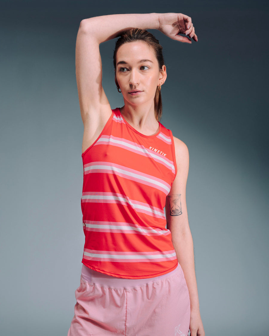 MAVRIK SL WOMEN RED CREAM STRIPE - Tee-shirts - débardeur / maillot sans manches trail-running femme - kinetik-adrenalink