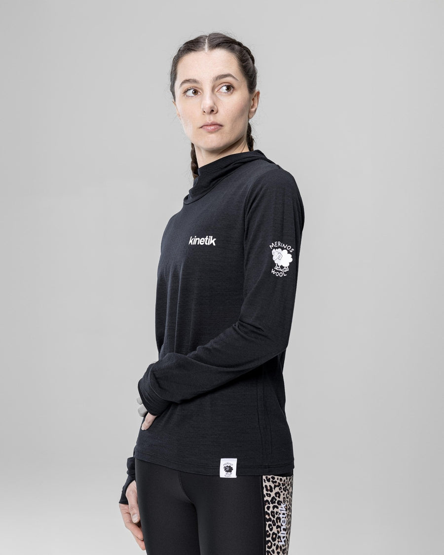 MERINOWOOL WOMEN BASLAYER HOODY - - Maillot manches longues femme trail-running - kinetik-adrenalink