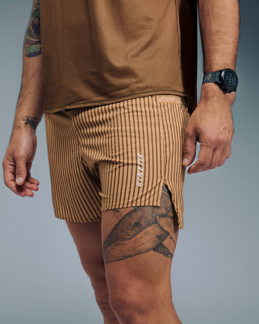 Shorts trail-running AEROK 6 MEN COLOR STRIPE METALLIC BRONZE - 3 - kinetik