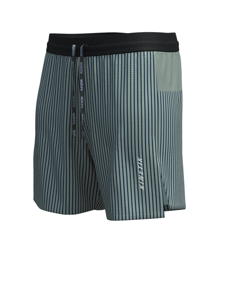 Shorts trail-running AEROK 6 MEN COLOR STRIPE OLIVINE - 1 - kinetik