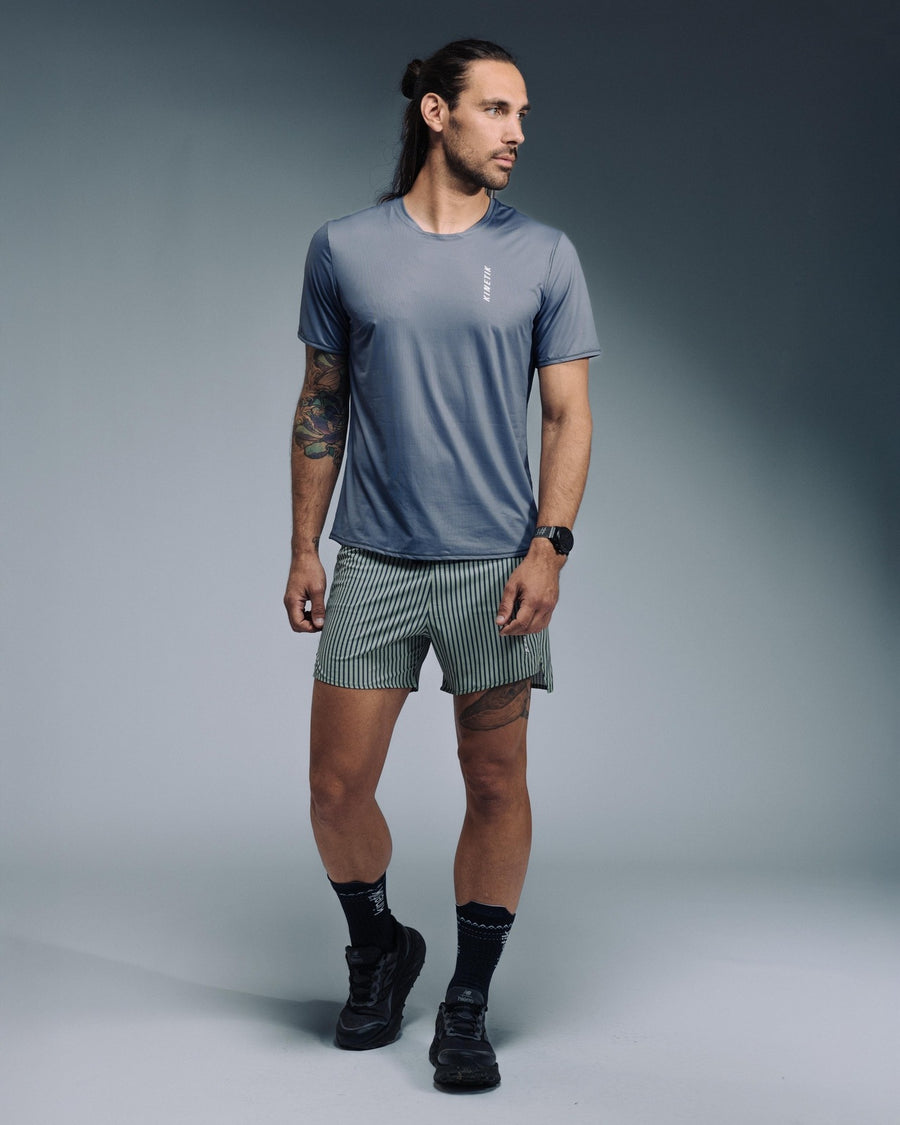 Shorts trail-running AEROK 6 MEN COLOR STRIPE OLIVINE - 3 - kinetik
