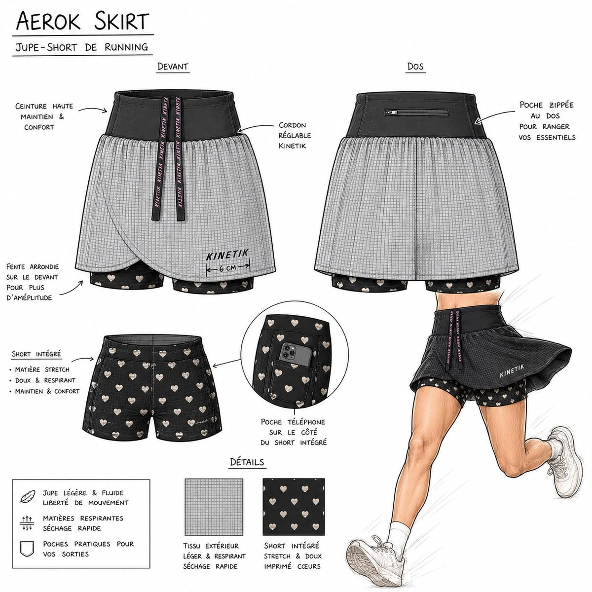 COMPOSITION AEROK SKIRT HEARTRUNNEUSE BLACK - Jupes trail-running - 8 - kinetik-adrenalink