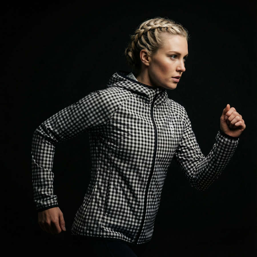 JACKET WOMEN SPEKTRAIL VICHY VELOURS BLACK - Vestes - Veste trail-running femme - kinetik-adrenalink