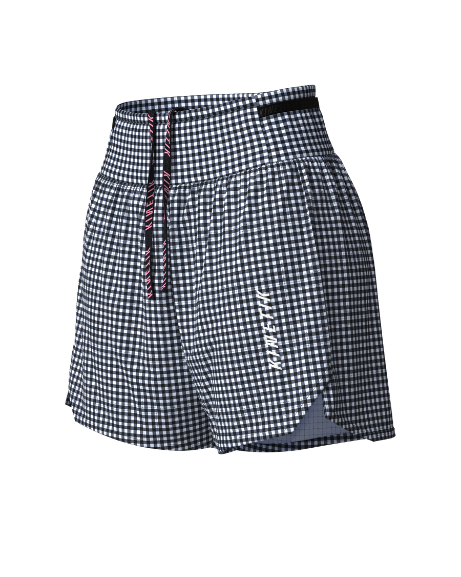AEROK 5 VICHY VELOUR BLACK-Shorts-short femme trail running multipoche-kinetik-adrenalink